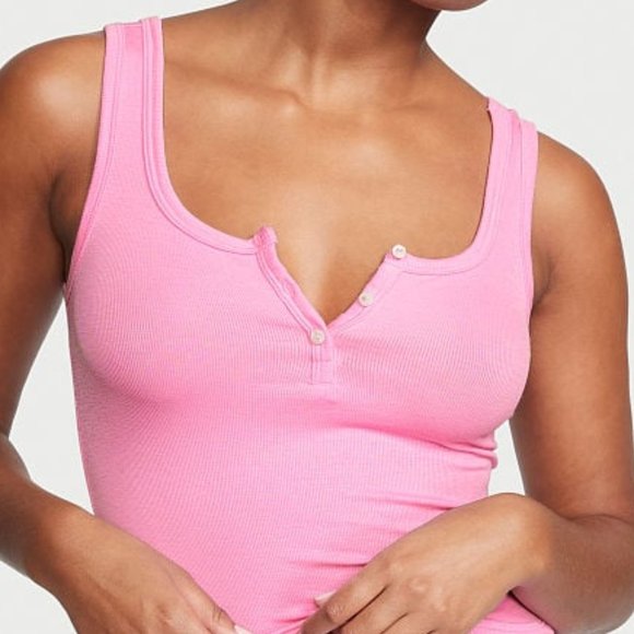 VS XL Ribbed Modal Henley Tank Short Set Pink Pajama PJs P.J.'s So Comfy! NWT - Picture 3 of 4